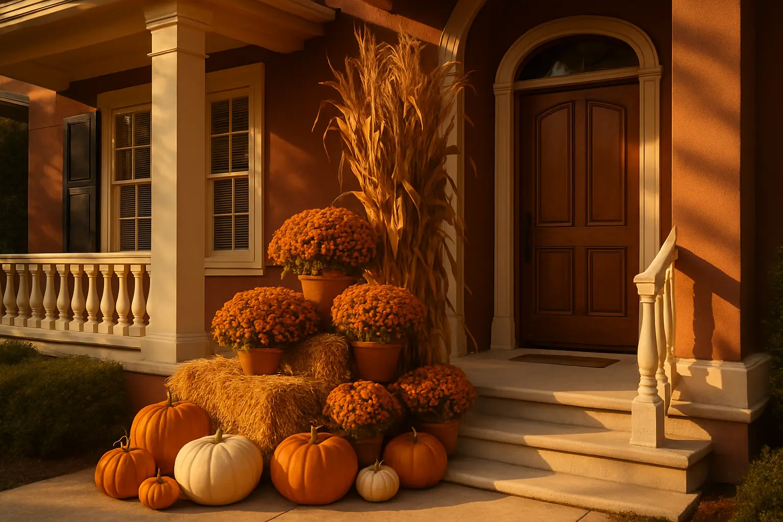 Hay Bale, Cornstalk & Mum Arrangements