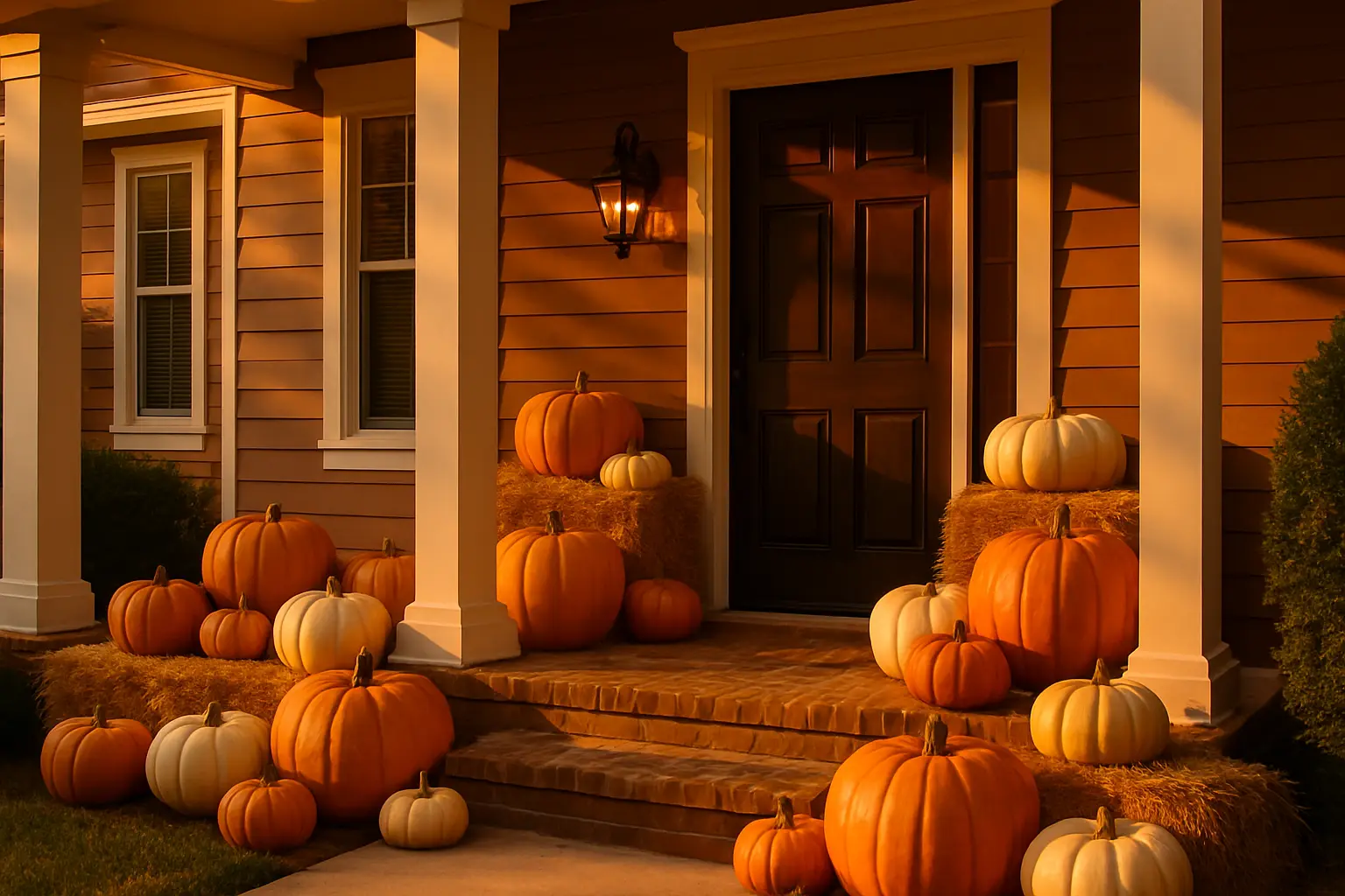 Designer Pumpkin Porch Display Installation