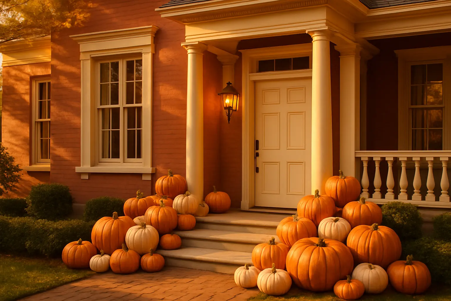 Designer faux pumpkin porch display, style 1, Orlando area