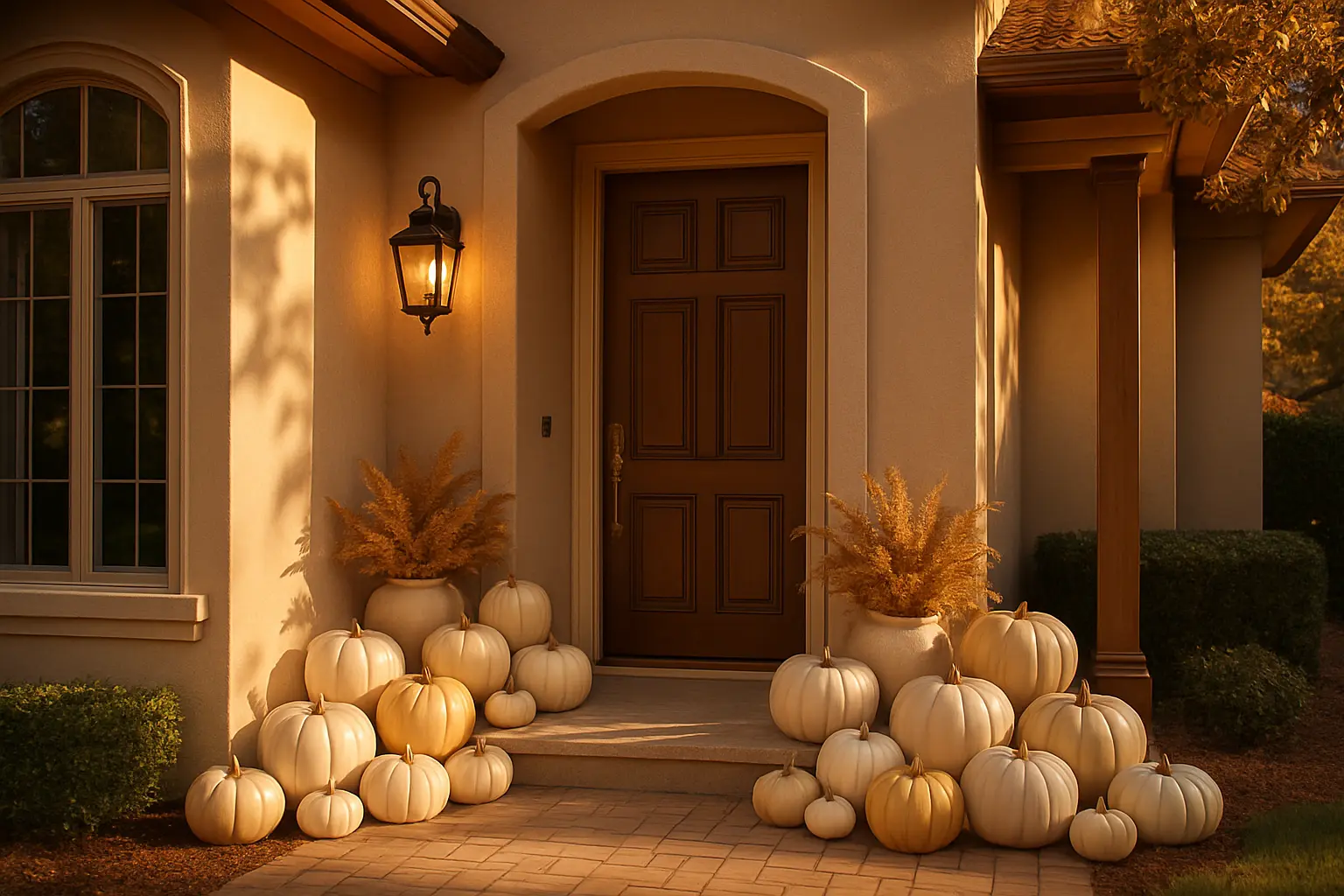 Designer faux pumpkin porch display, style 3, Orlando area