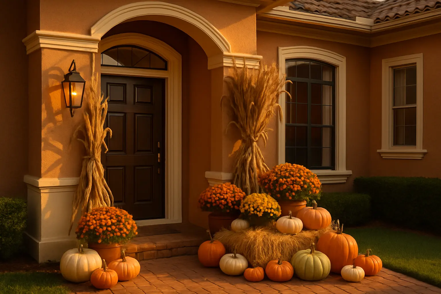 Designer faux pumpkin porch display, style 4, Orlando area