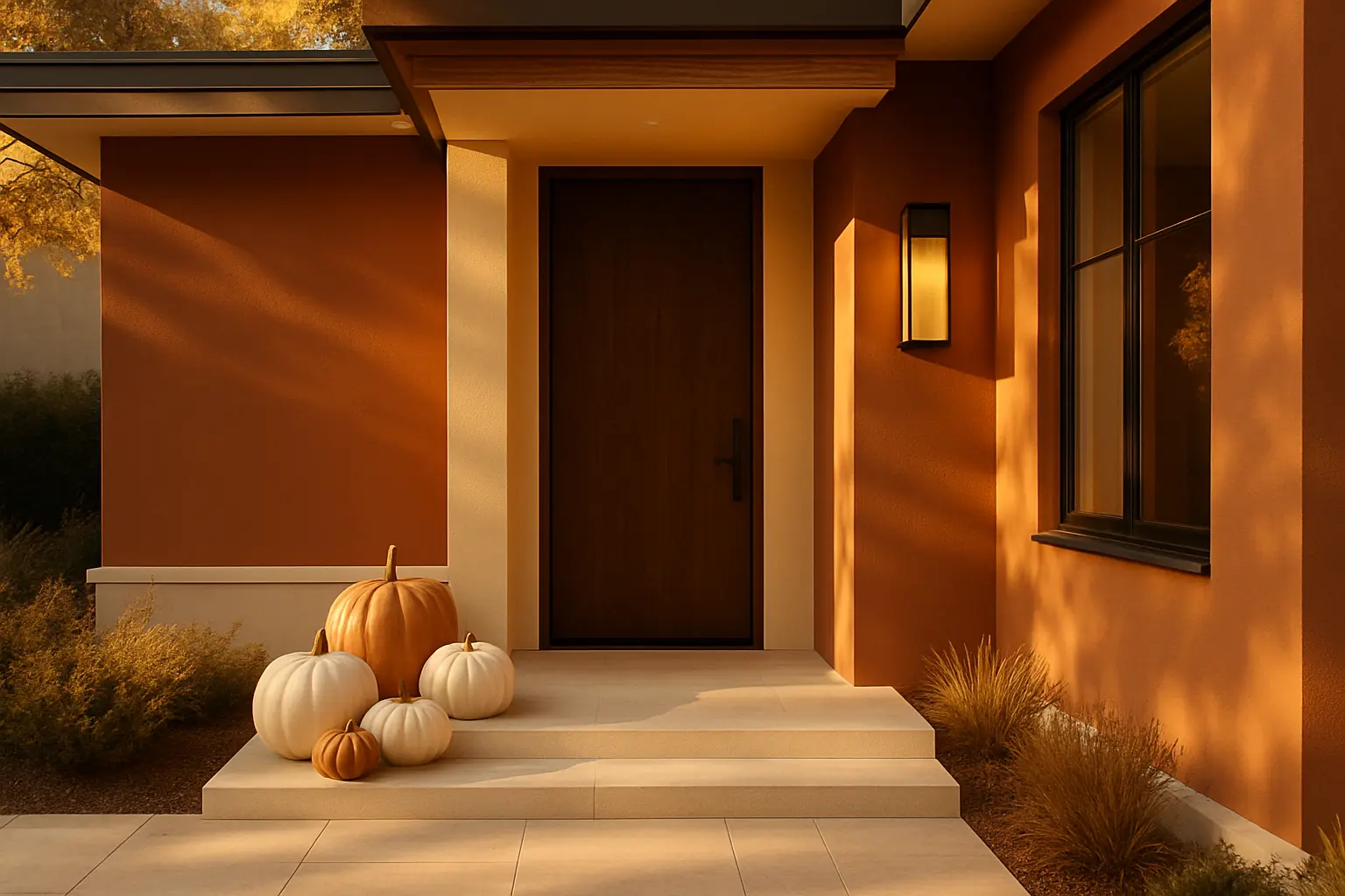 Designer faux pumpkin porch display, style 7, Orlando area