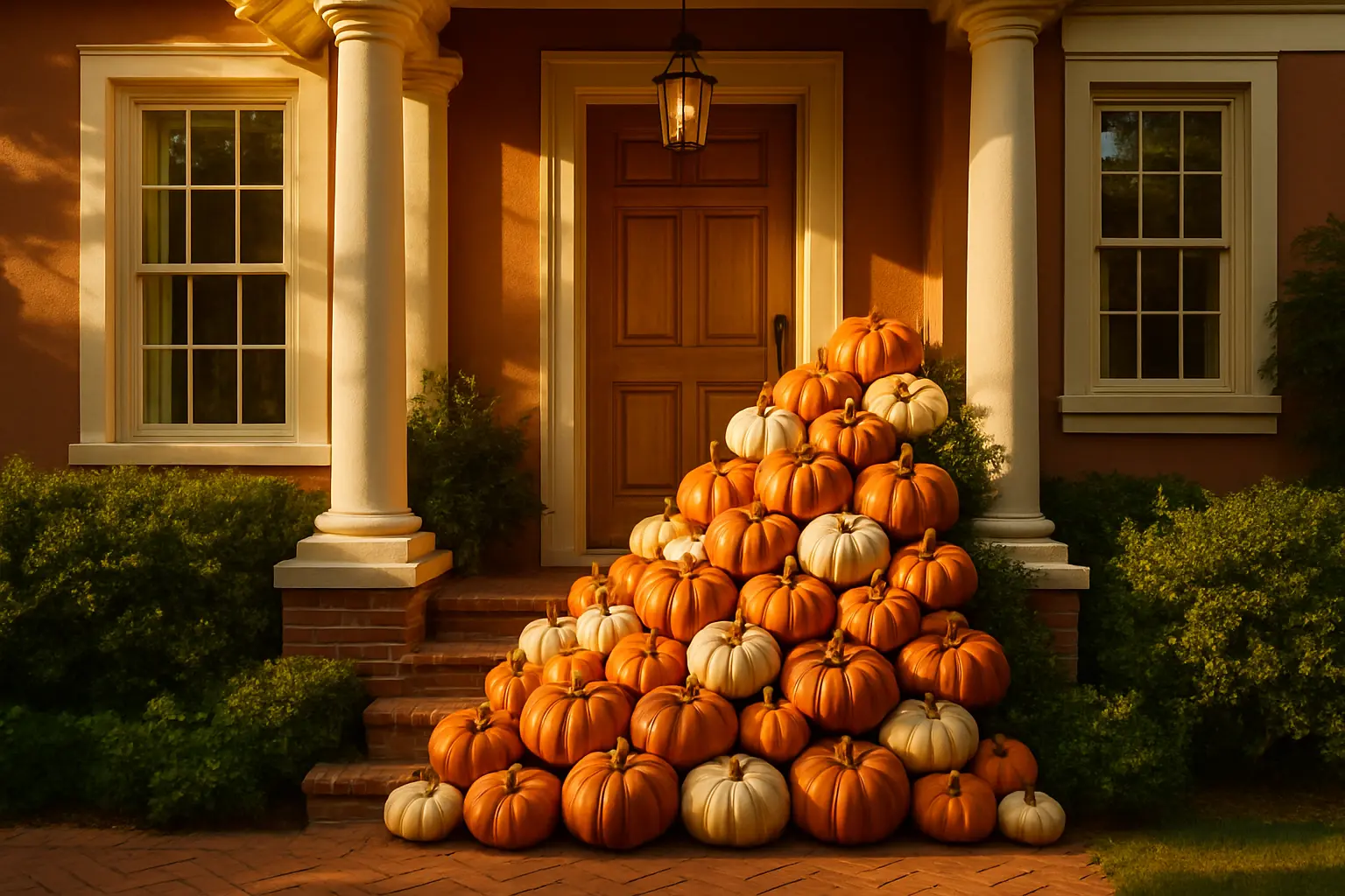 Designer faux pumpkin porch display, style 8, Orlando area